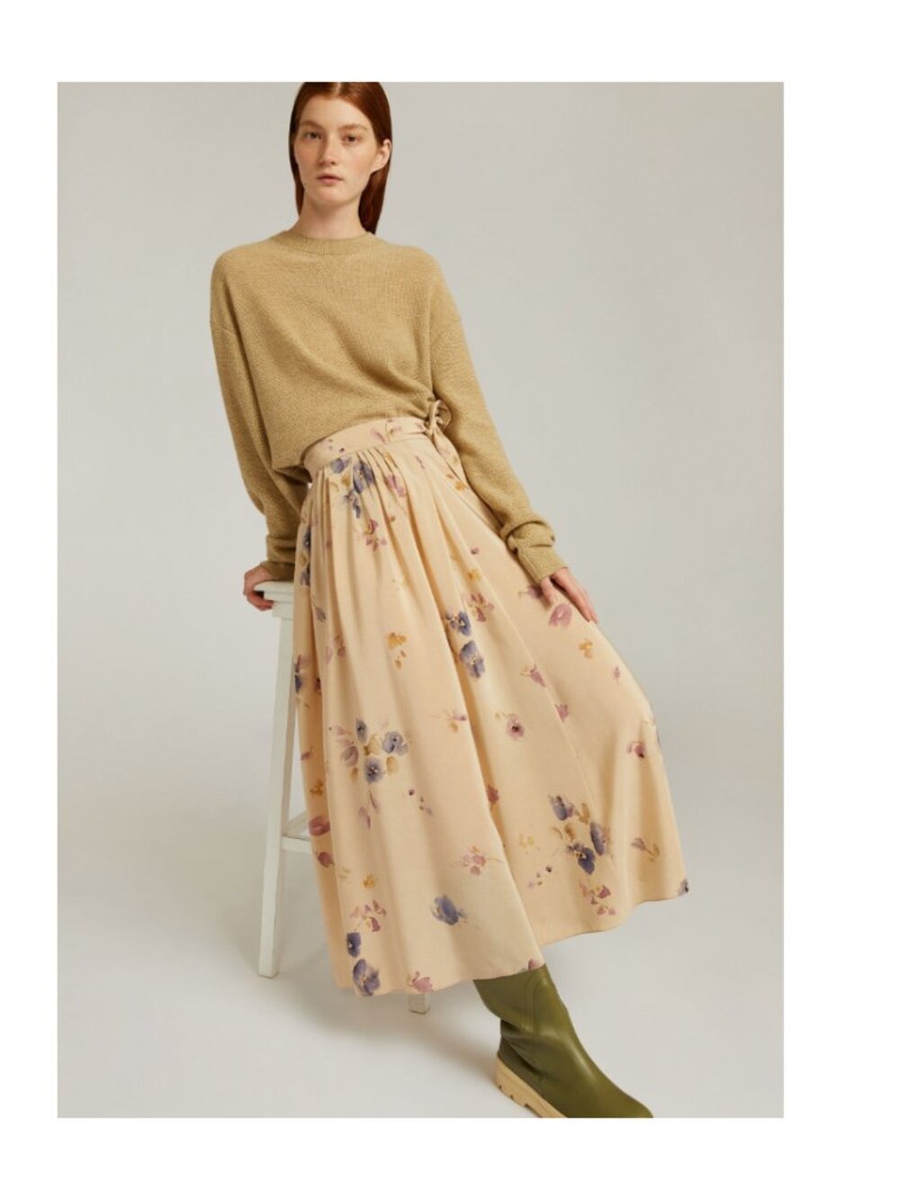 Loro Piana Bluebells Silk Crêpe de Chine Midi Skirt